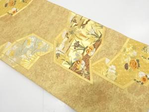 未使用品　金糸　屏風に花鳥模様織り出し　袋帯